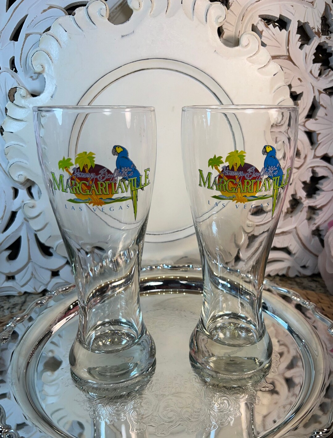 Set of 2 Jimmy Buffet Margaritaville Glasses Beer Pilsners