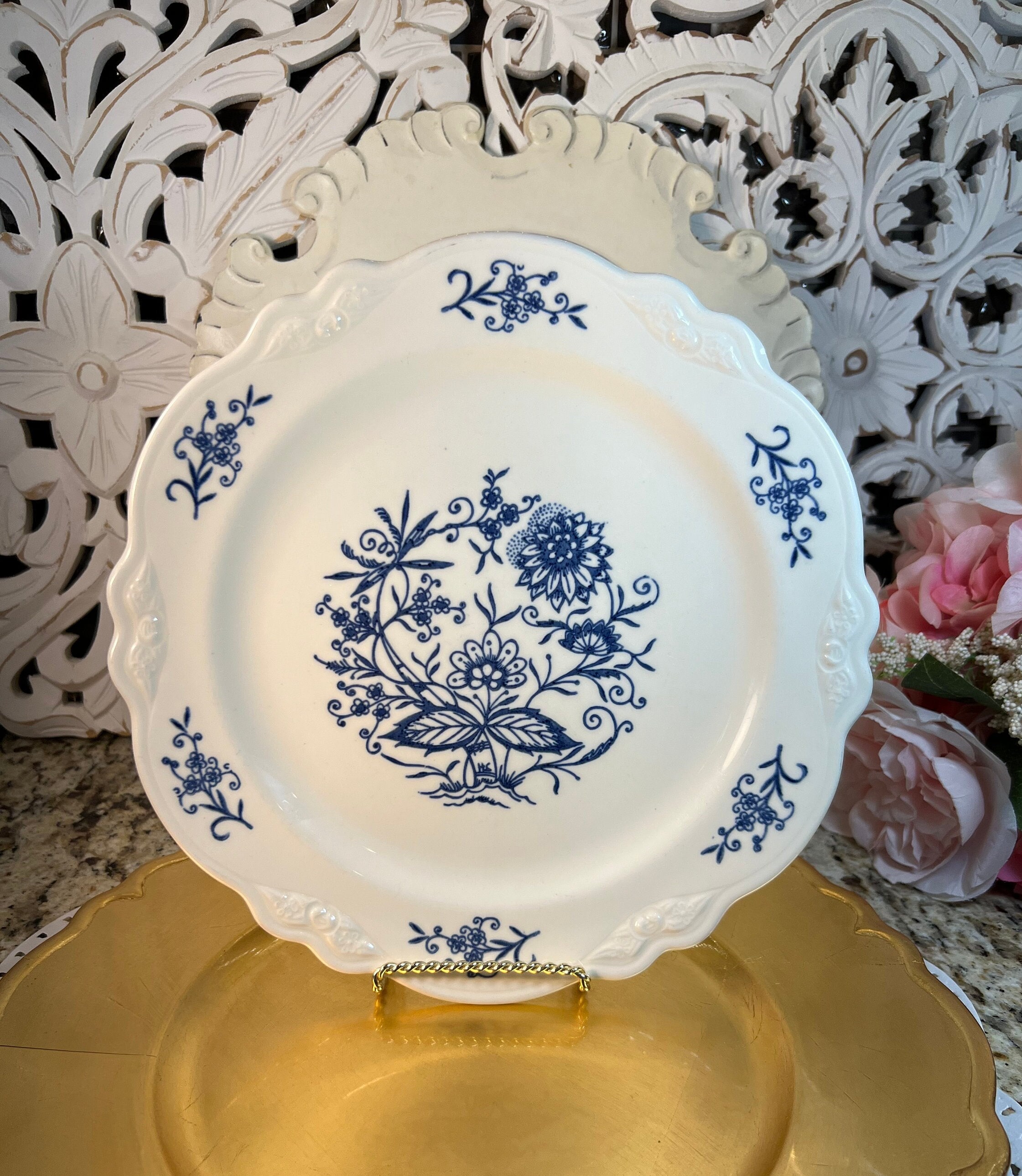 Dresden Germany 3連 磁器 プレート 花柄 金彩 Dresden China Plate - Etsy