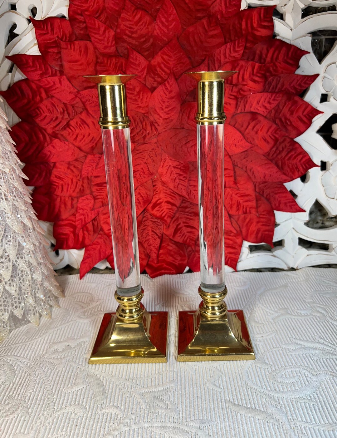 Brass and Lucite Candlestick Holders Set of 2 Mid Century Etsy