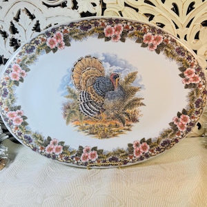Extra Large 18&quot; Churchill Queen’s Myott Factory Thanksgiving Turkey Plate ~ Queen&#39;s Turkey Platter ~ Churchill Wildlife Dinnerware ~