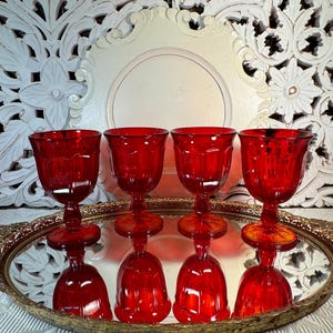 Vintage Red Glasses - Noritake Provincial Wine Glass - Set of 4- Mid Century Barware Vintage Red Noritake Glasses ~ Red/Amberina Goblets