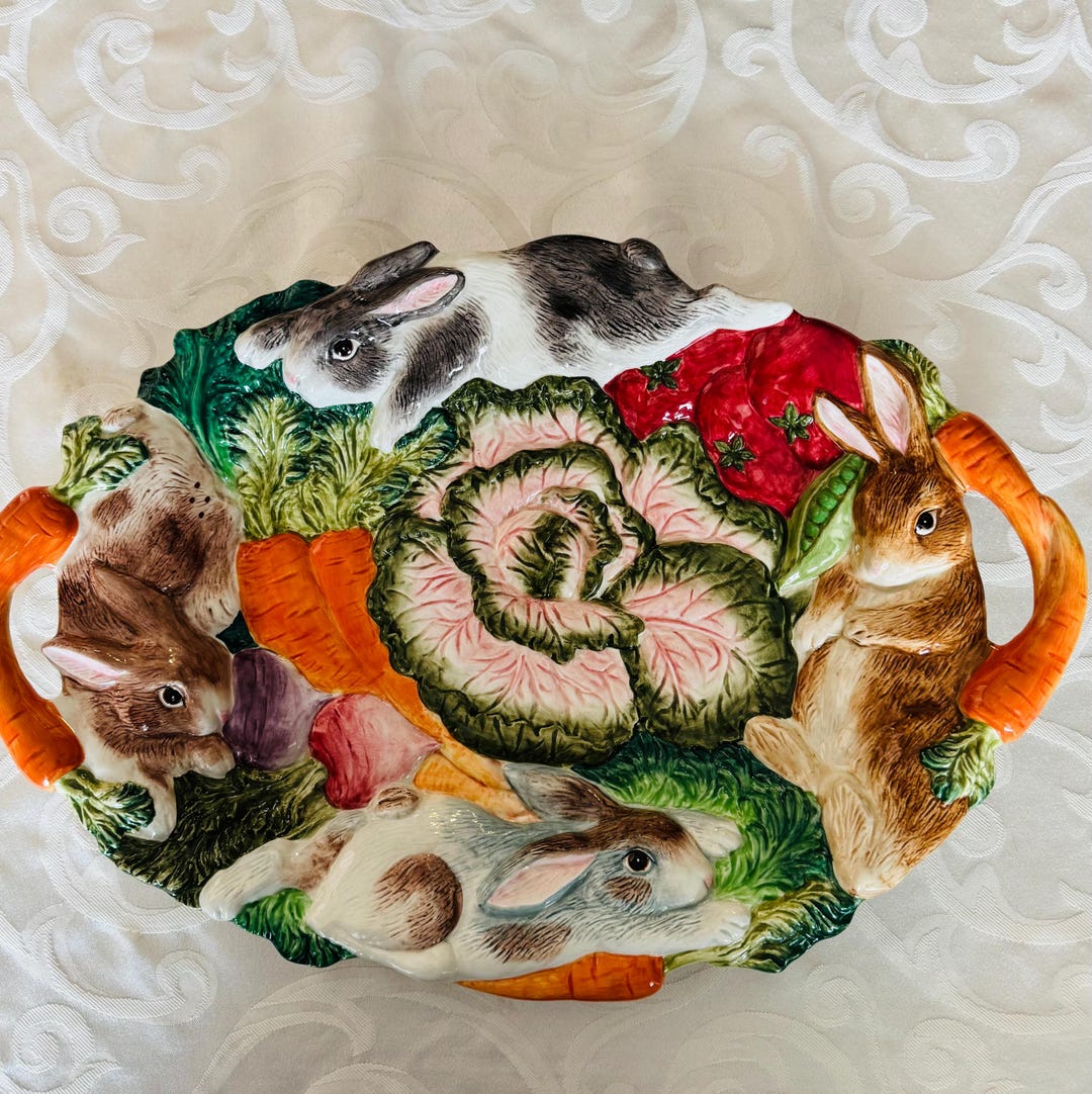 Fitz & Floyd Bunny Tray Spring Bunny Decor Fitz and Floyd Easter Rabbit ...