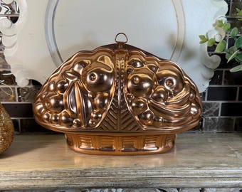 Copper Color Aluminum Tin Jello Mold ~ Copper Color Basket of Fruit ~ Fruit Basket Wall Mold ~ Kitchen Wall Decor