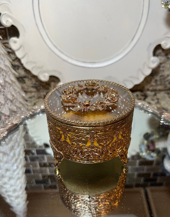 Vintage Jewelry Casket ~ Glass Gold Filigree Ormo… - image 8