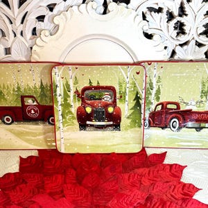 Vintage Red Truck Christmas Dessert Plates - Set of 3
