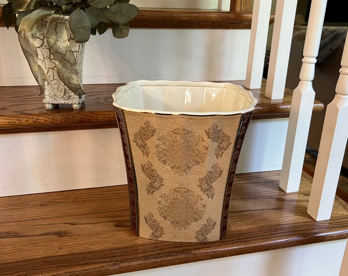 Croscill's Ceramic Wastebasket Gold & Burgundy Trash Basket Etsy