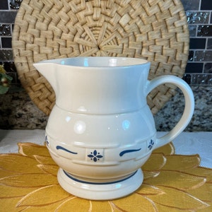Large White Longaberger Pitcher ~ Longaberger Pottery Woven Traditions Large Water Pitcher - Heritage Classic Blue