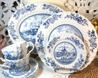 Vintage Johnson Bros “tulip Time” English China in Classic Blue