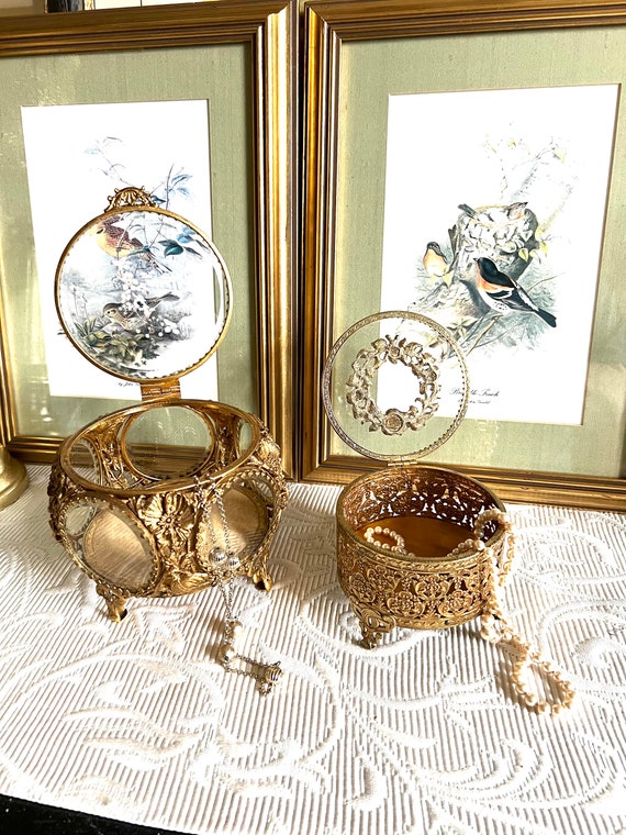 Vintage Jewelry Casket ~ Glass Gold Filigree Ormo… - image 10