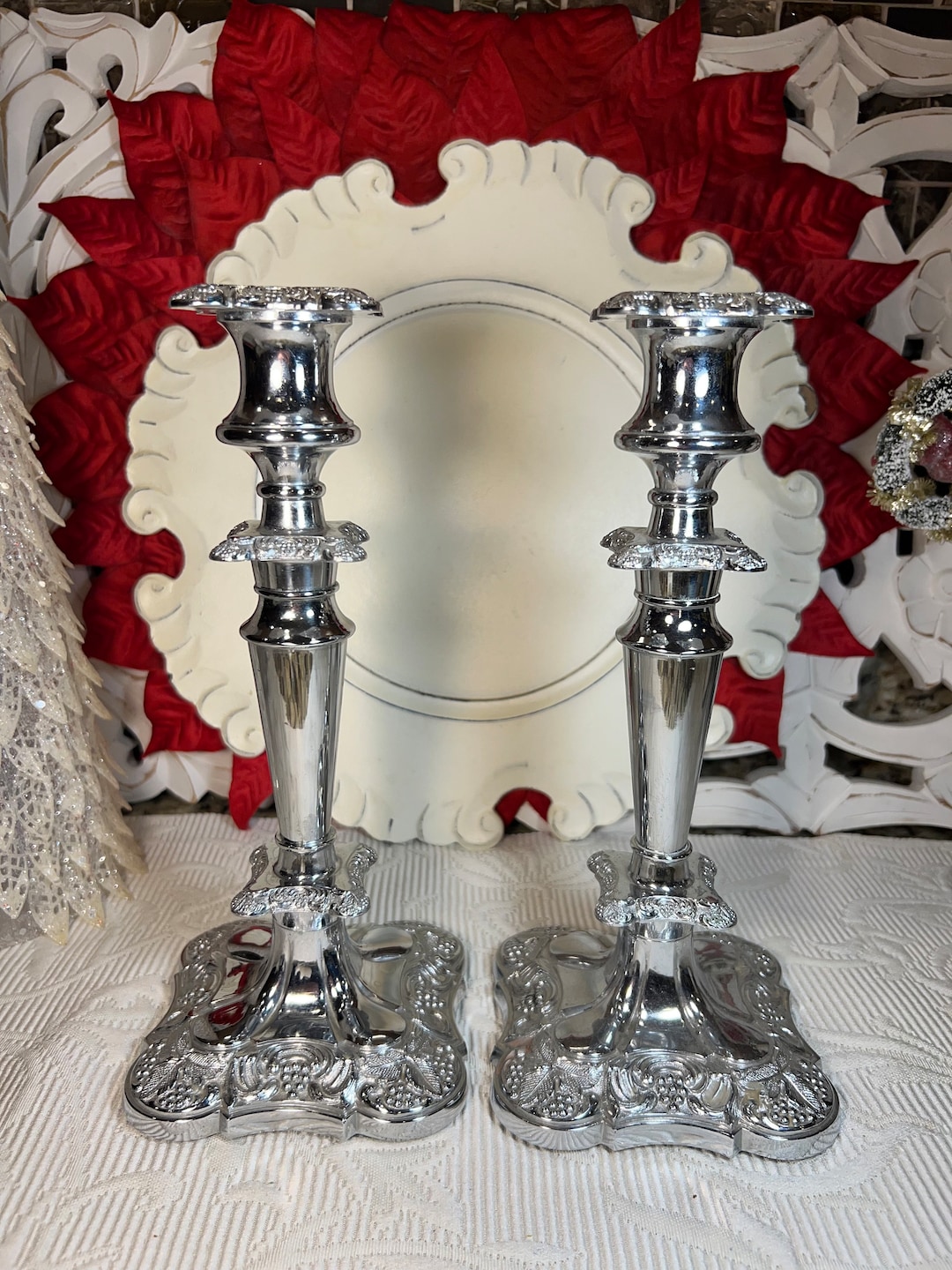 Silverplate Ornate Candlesticks Silverplated Candlestick Holders