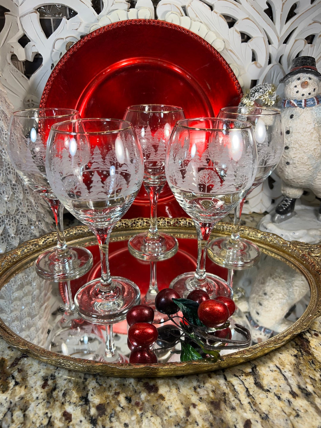 Vintage Libbey Holiday Glasses Drinkware, Wine Glasses Set of 6