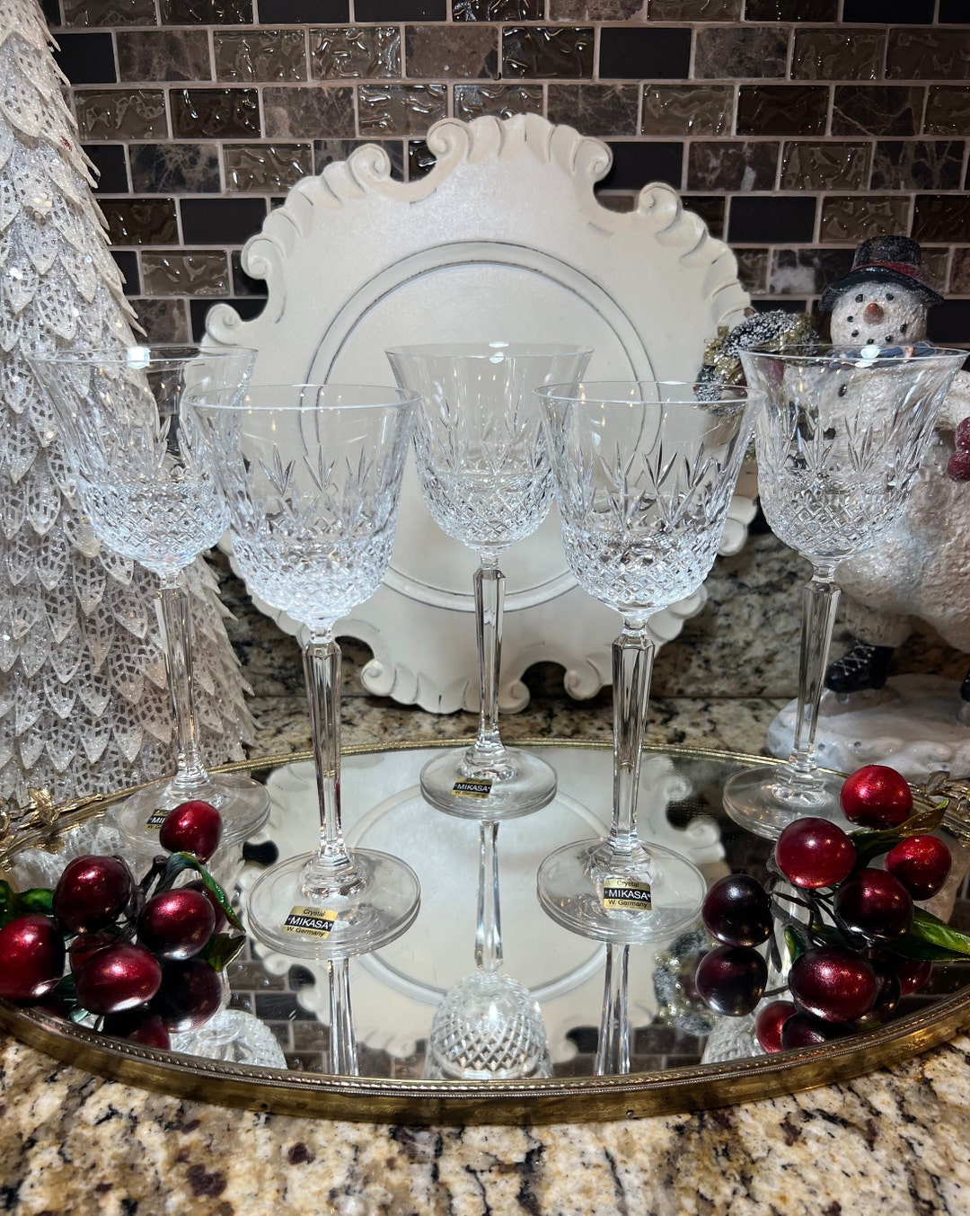 Mikasa Coventry Crystal Wine Glasses Set of 5 Etsy