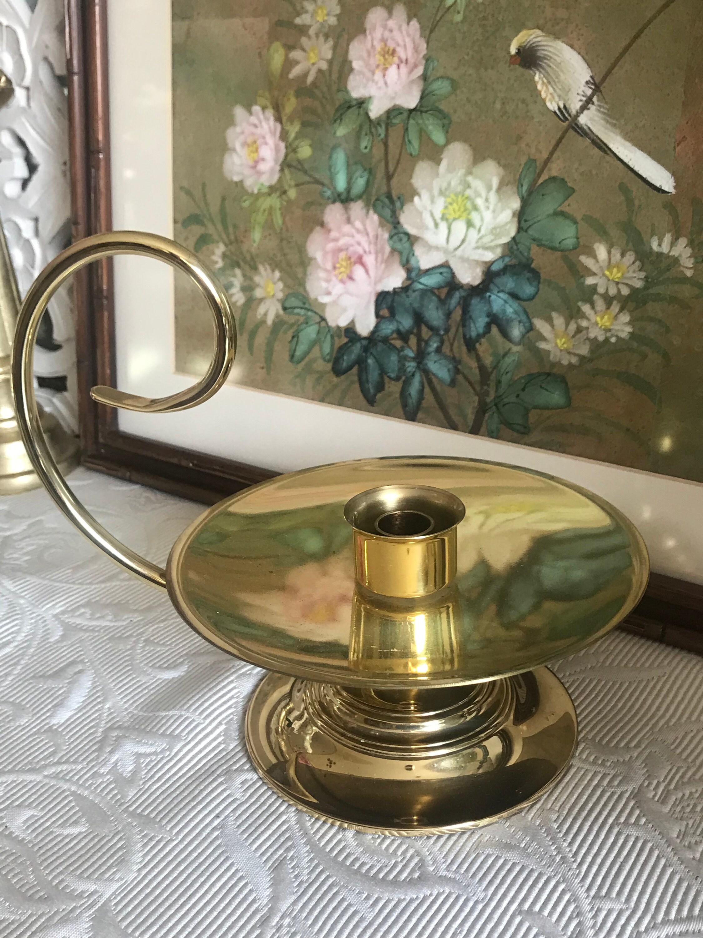 Large Baldwin Brass Finger Loop Candle Holder Chamberlight Etsy