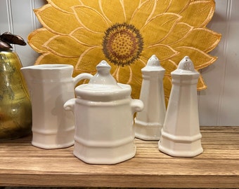 Set of 4 Pieces ~ Pfaltzgraff Heritage Ironstone Sugar Bowl and Creamer Set with Salt & Pepper Shakers