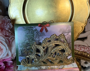 Victorian Brass Letter Holder ~ Brass Filigree Napkin Holder ~ Card Holder ~ Art Nouveau