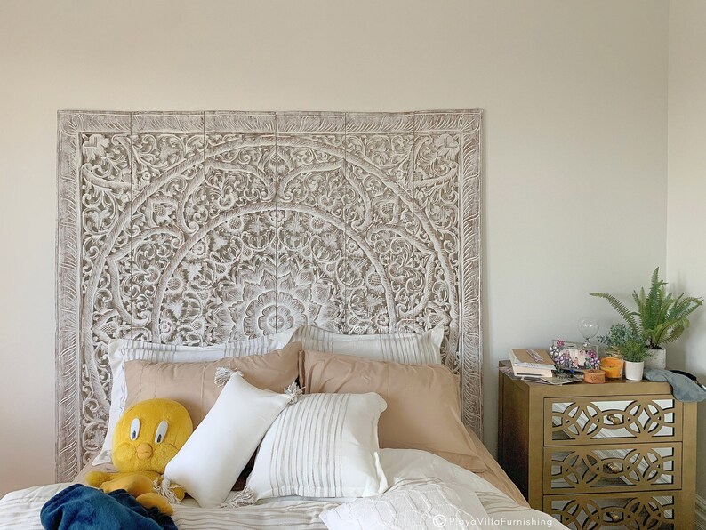 Boho California King Bed Headboard Wood Wall Art Mounted Etsy