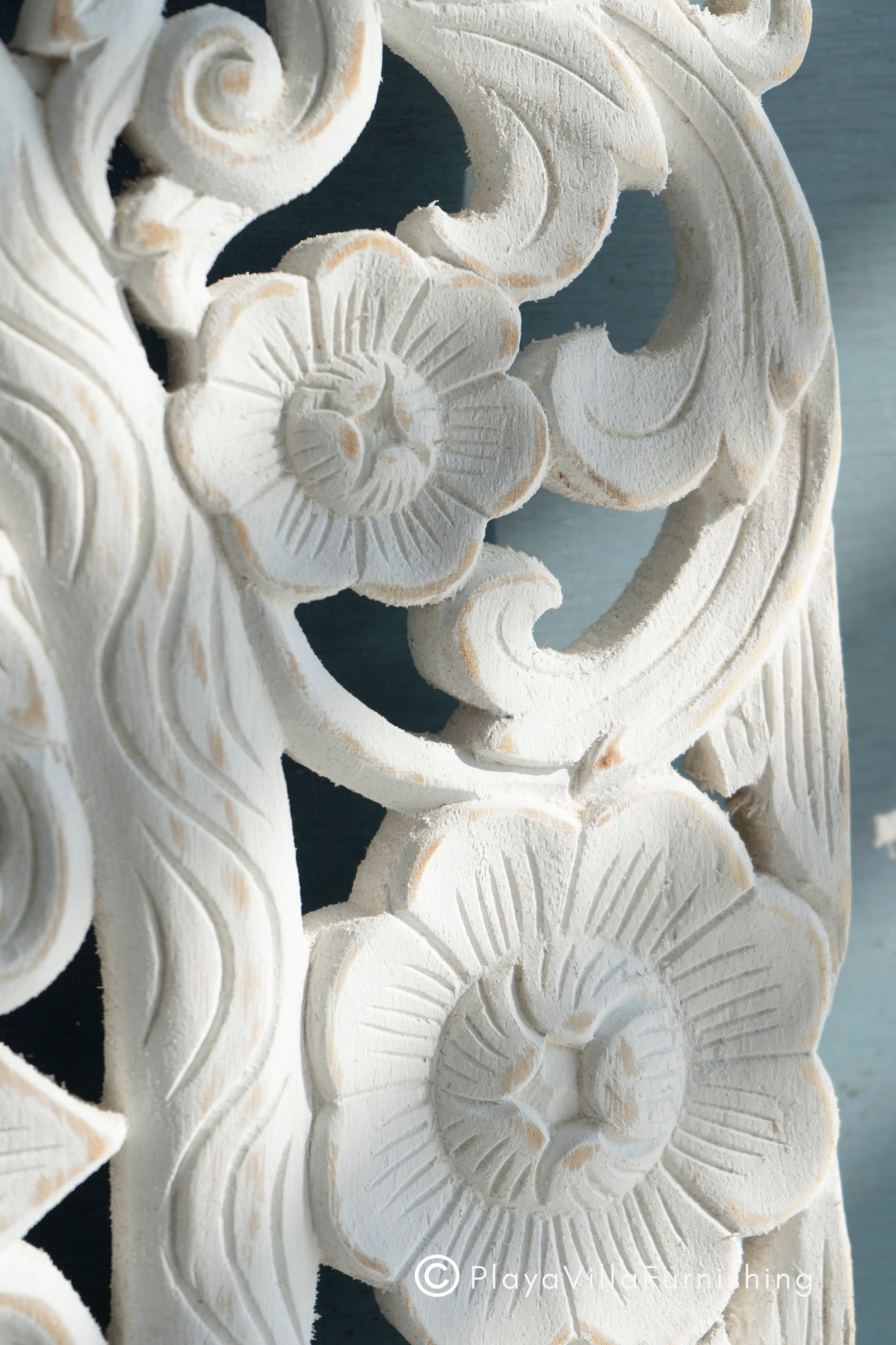 White Wash Wood Wall Art Panel Hand Carved Medallion Wall Etsy