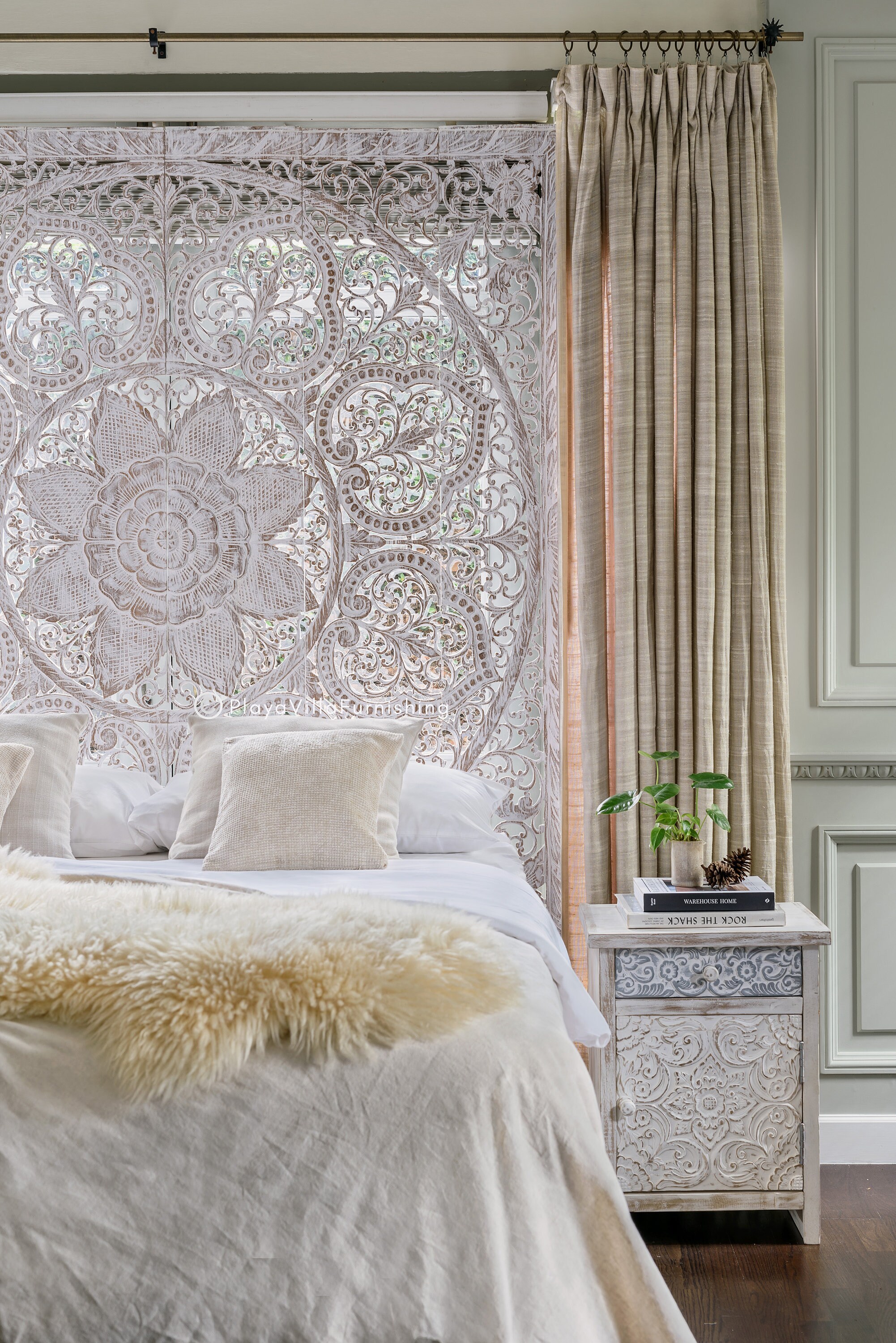 Wood Carved Headboard for King Size Bed Wall Art Panel | Etsy