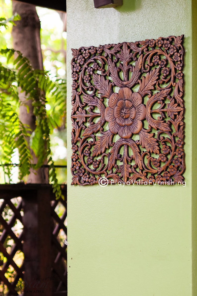 Outdoor Wall Art Wood Carved Panel Hanging Upcycle Teak Wooden Etsy