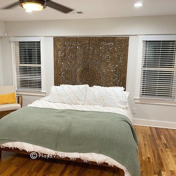 Mandala Wood Carving Headboard For California King Size Bed Mandala Wood Carving Headboard For, Cal King Bed Headboard