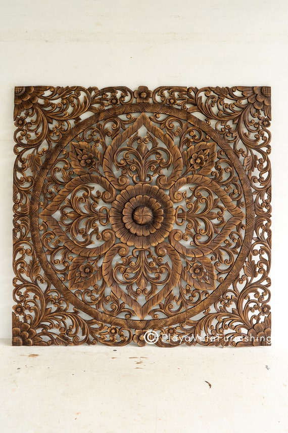 Balinese Headboard Carved for Queen Bed Weathered Brown | Etsy