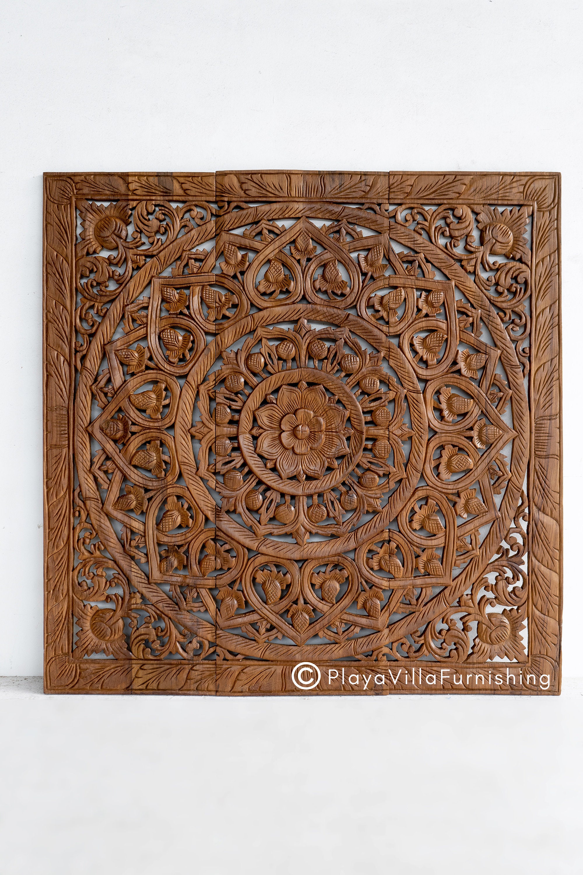 Mandala Wood Wall Hanging Panel Natural Wood Carving Wall Etsy