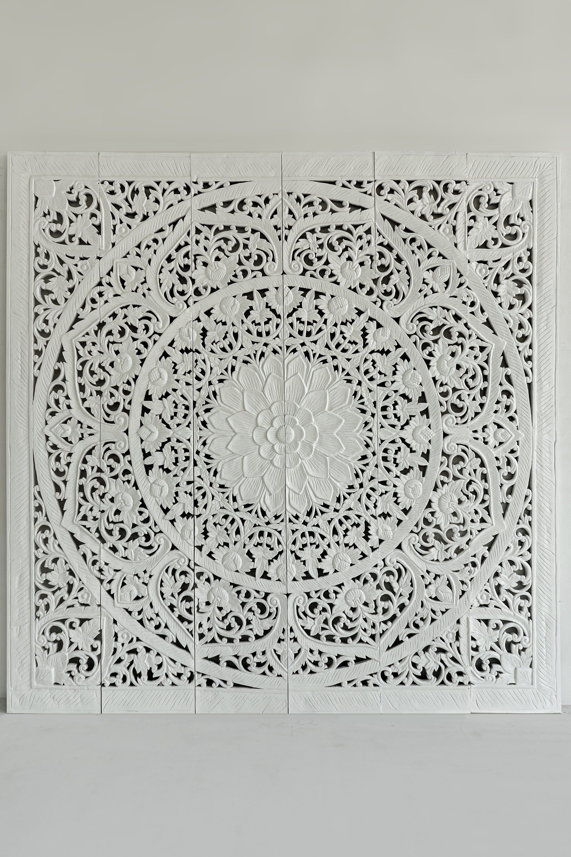 King Headboard Medallion Wooden Carved Wall Art Hanging Panel Etsy