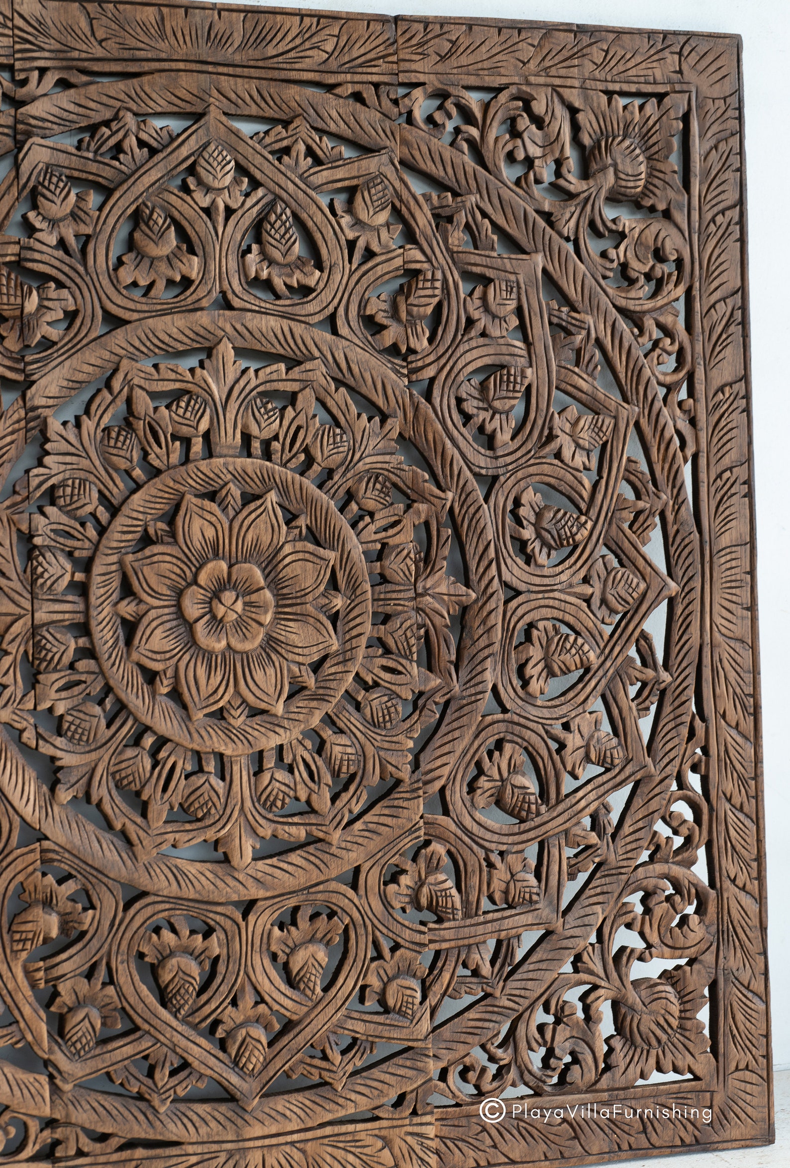 Wood Mandala Wall Art Decor Large Bohemian Style Panel Brown Etsy