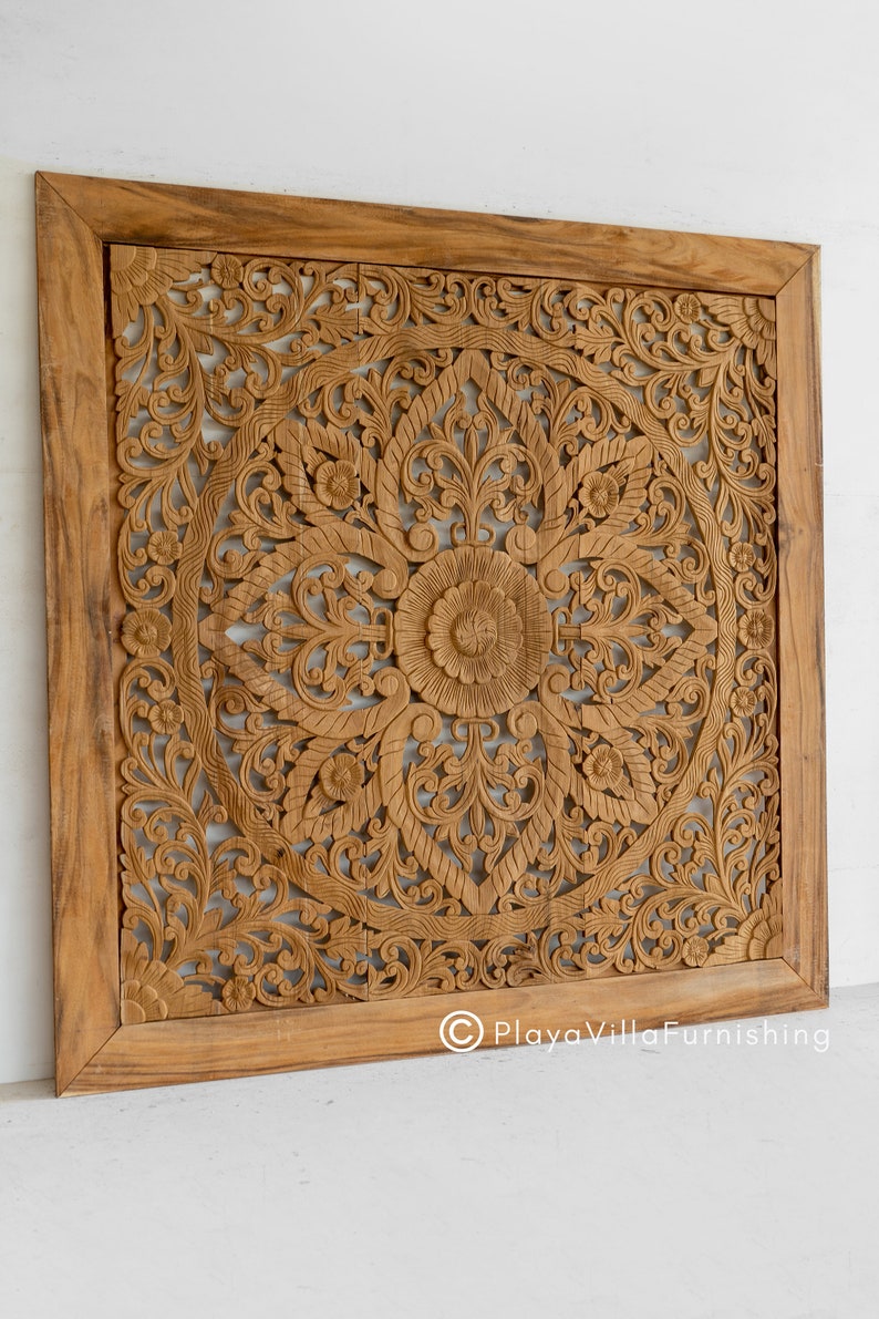 Natural Teak Wood Headboard Queen Carving with Frame Mounted Etsy