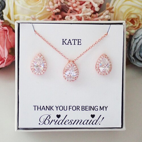 Rose Gold Rose Jewellery Set Rose Jewelry Gift Rose Gold Etsy