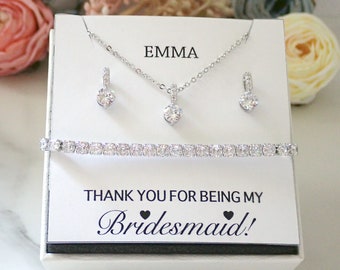 Personalized Bridesmaid Gift, Bridesmaid Earrings & Necklace Set, Crystal Wedding Jewellery Set, Bridesmaid Jewellery, Mother of Bride Gift