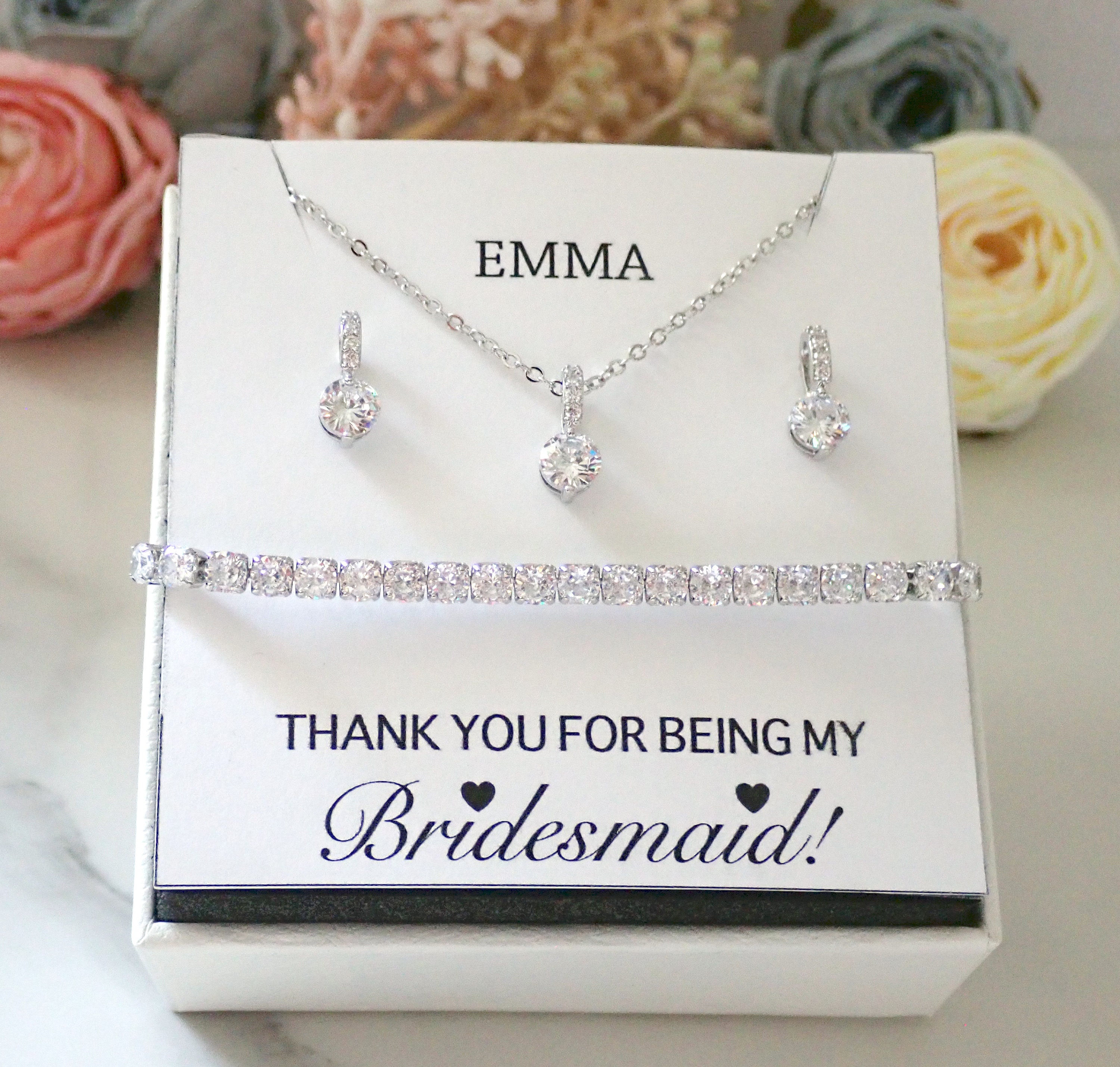 Personalized Bridesmaid Gift Bridesmaid Earrings Necklace Set Crystal Wedding Jewellery Set Bridesmaid Jewellery Mother of Bride Gift Etsy UK