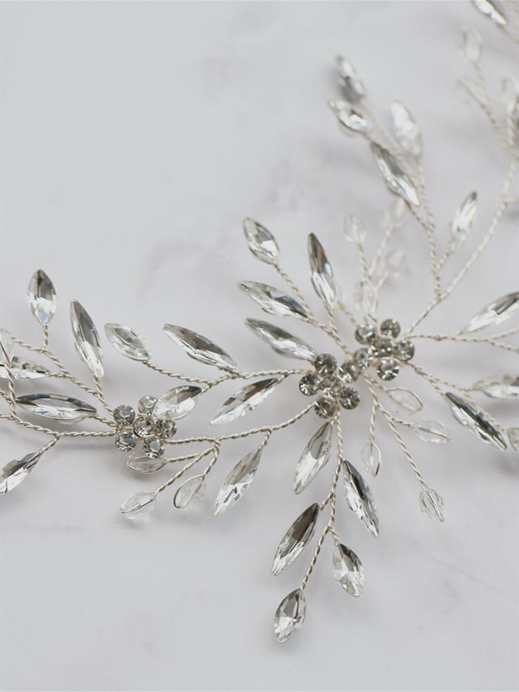 NWOT Crystal and Opal Silver Flower Hair Vine Crystal Opal Bridal Hair Vine: Silver Wedding Hair Accessory  main image 4