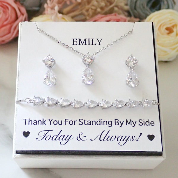 Bridesmaid Jewellery Set, Bridesmaid Jewellery, Bridesmaid Gift, Personalized Bridesmaid Gift, Party-Bridesmaid Necklace & Earrings Gift Set