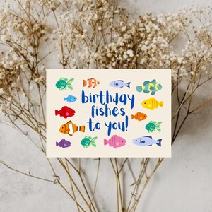 Postal imprimible "peces de cumpleaños para ti" | Tarjeta de cumpleaños | Postal | Tarjeta de regalo | Impresión artística | descarga digital