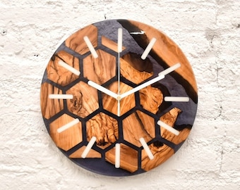 Reloj de pared, reloj de madera y resina, Resina epoxy, decoracion de hogar, reloj de pared unico, Reloj moderno,