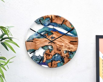 Wood & Resin Wall Clock, Unique Wall Clock, Rustic Clock for Wall, Epoxy Resin Wood, Modern Home Decor, Housewarming Gift, Transparent Clock