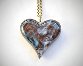 Wood and epoxy resin pendant, Unique heart for her, Love pendant, Art resin pendant, Unique pendant