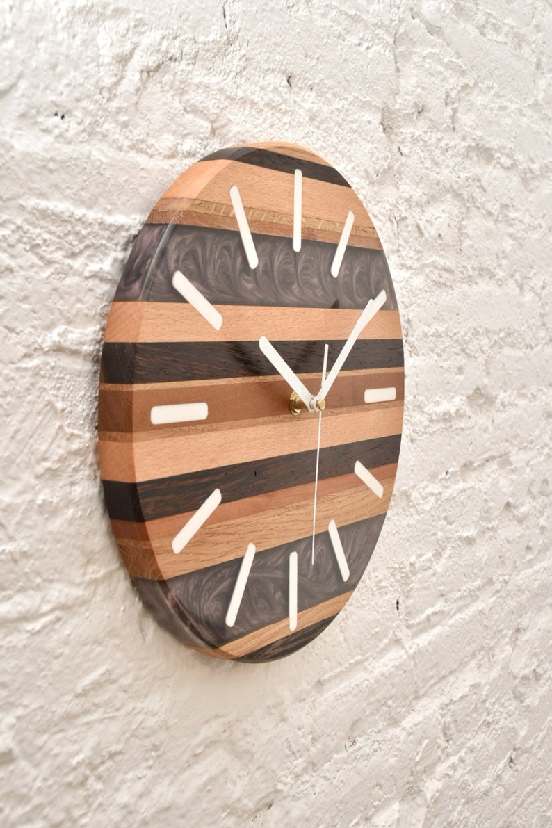 Epoxy resin wall clock, Wooden wall clock, Large wall clock, Unique wall clock, Housewarming gift, New apartment gift,Resin wall art image 9