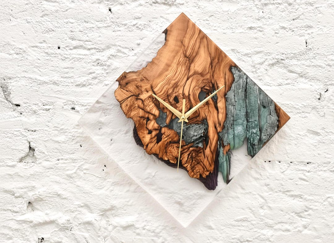 Epoxy Resin & Olive Wood Modern Clock for Wall – Large Wall Clocks - Etsy