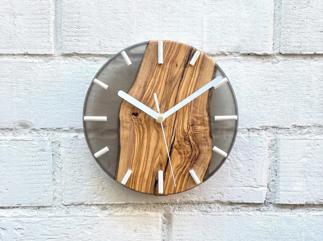 Olive Wood Epoxy Resin Wall Clock, Unique Live Edge Wood Clock for Wall ...