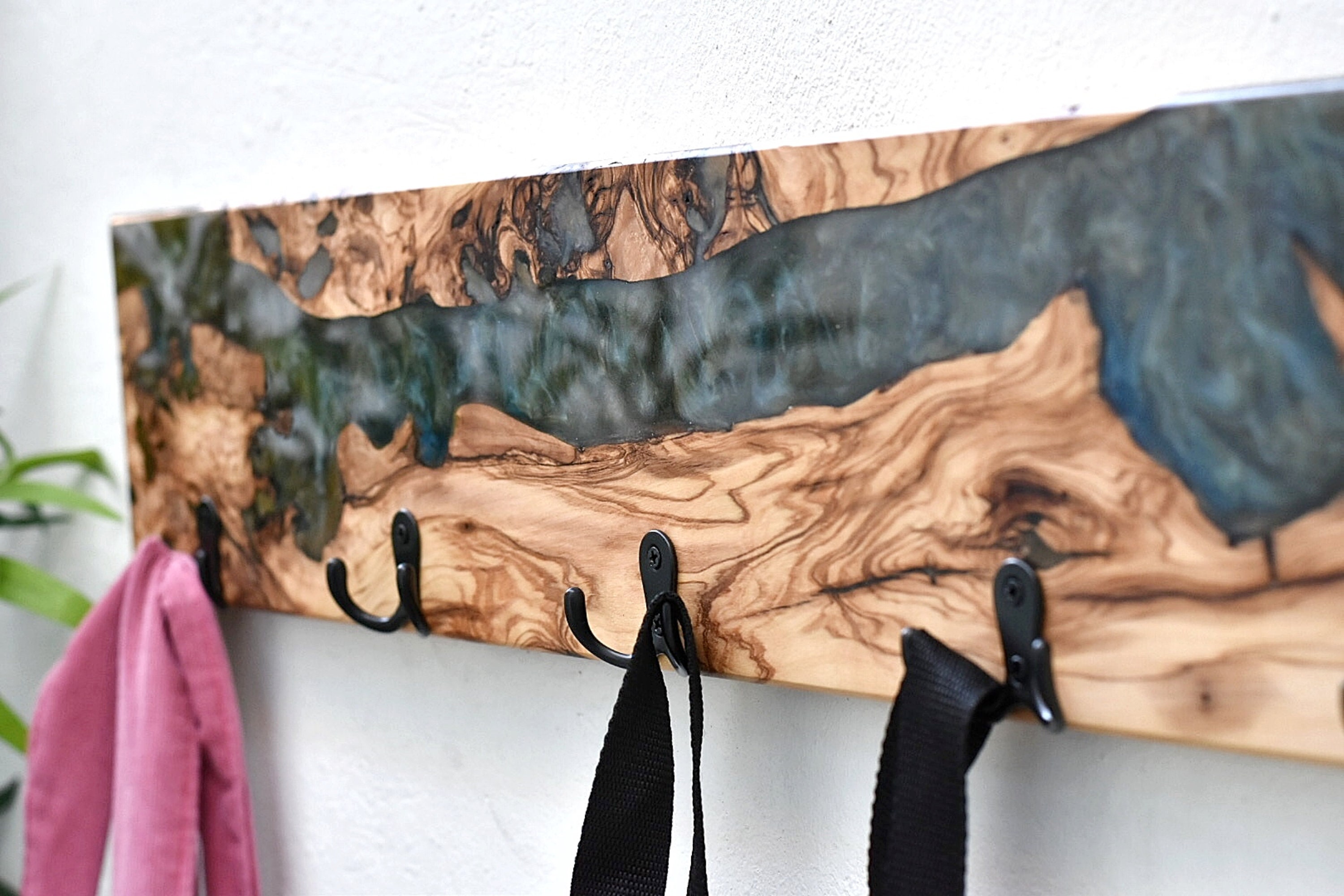 Unique Coat Hooks for Wall, Resin River Wood Coat Hooks Wall Mount ...