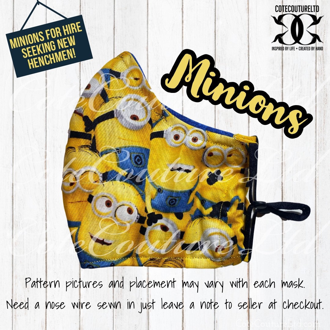 Minions Face Masks Adult and Kid Sizes, Breathable Full Coverage