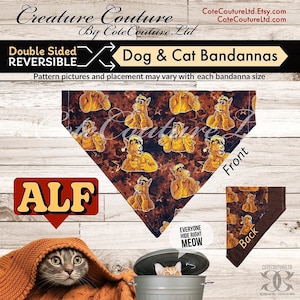 Alf Dog Bandannas; All sizes Dog and Cat, Over the Collar slip on, Eco friendly Reusable, Reversible, CoteCoutureLtd