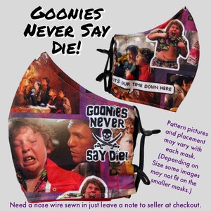 Mascarillas faciales de Los Goonies; me encanta la nostalgia de las películas de los 80, tallas para adultos y jóvenes, cobertura total transpirable, varios estampados, CoteCoutureLtd