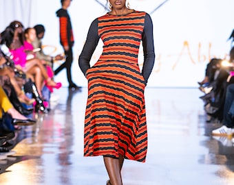All-over print long sleeve midi dress Ethiopian  denguza