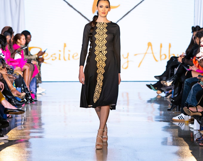 All-over print long sleeve midi dress ETHIOPIAN TILET