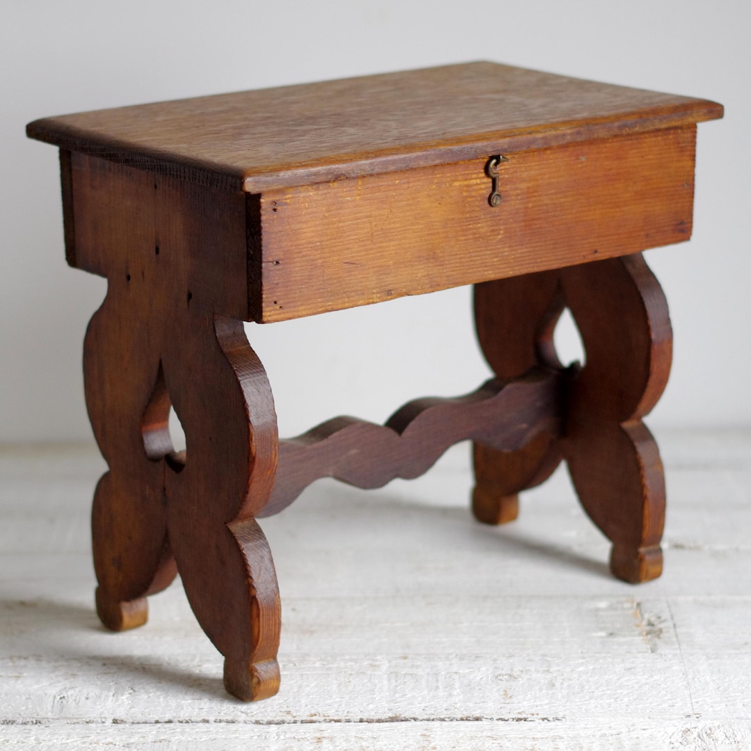 Antique Wooden Milking Chest Stool, Primitive French Farm Stool ...
