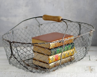 アンティークの卵バスケット、ワイヤー、希少、大型、フランスの