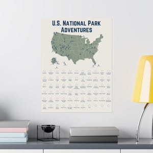 Póster de mapa de aventuras de parques nacionales de EE. UU., arte mural natural, decoración de viajes, regalo para amantes de las actividades al aire libre, rastreador de aventuras